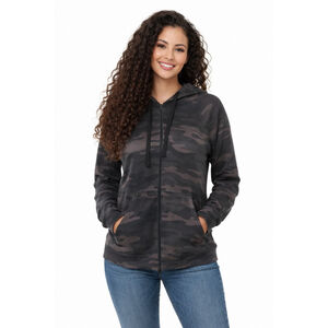 Women's Style & Co Black Brown Camo Full-Zip Hoodie S